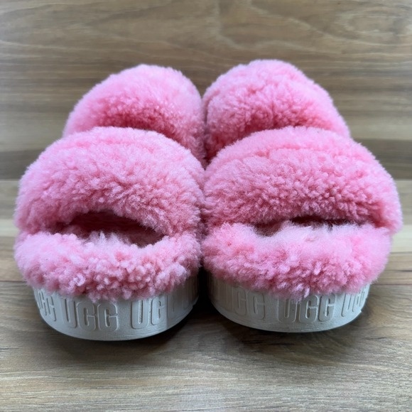 UGG Fluffita Slipper Slingback Womens 7 Pink Fur Fluffy Platforms - Picture 4 of 11